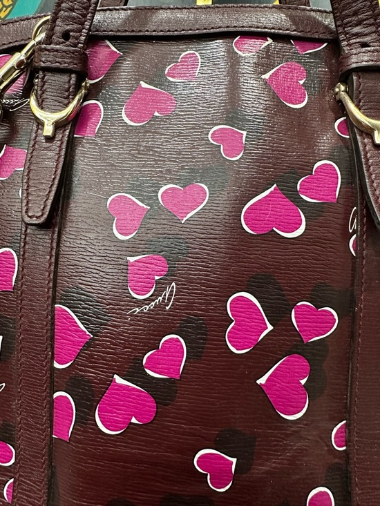 Gucci Heart Print Dome Satchel – Burgundy Leather Trim - Picture 6 of 15